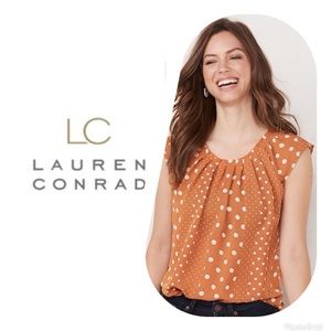 LC Lauren Conrad | peach and white polka dot